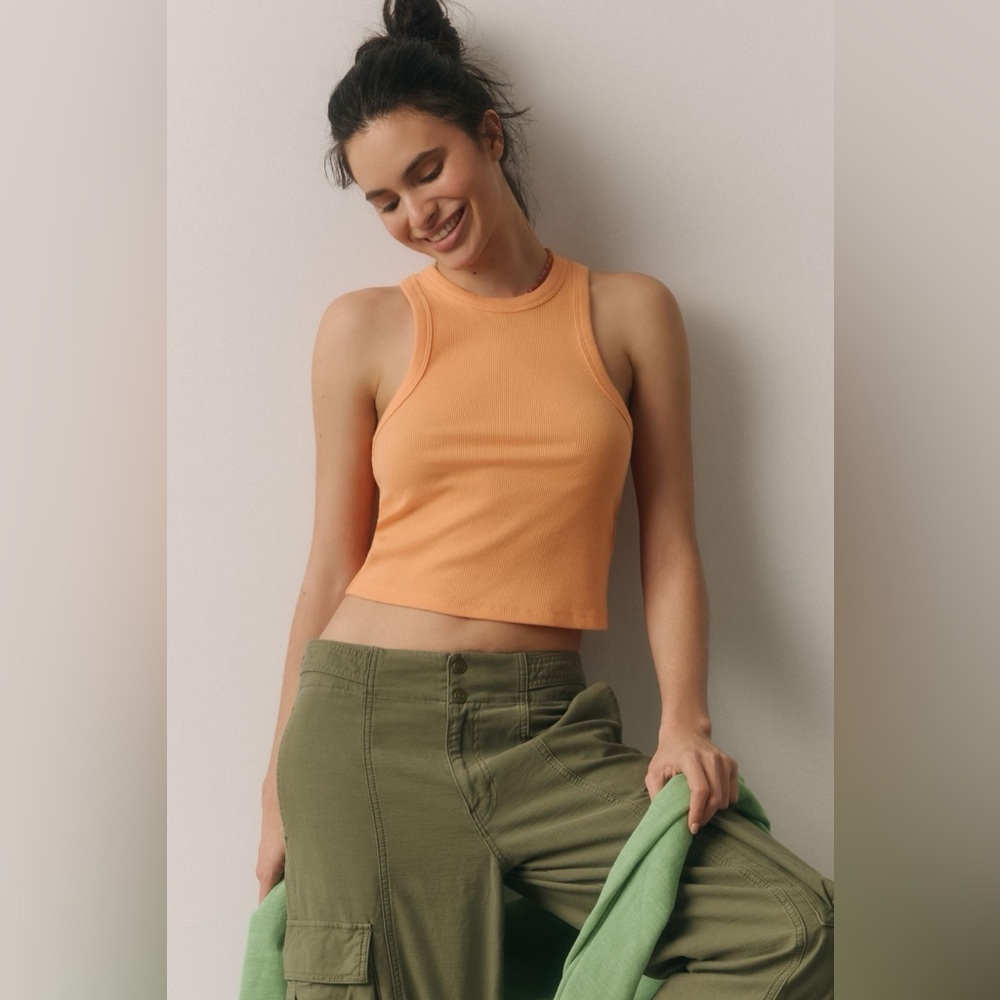 Anthropologie Maeve Bright Orange‎ The Blair Stretch Cotton Crop Top Size M